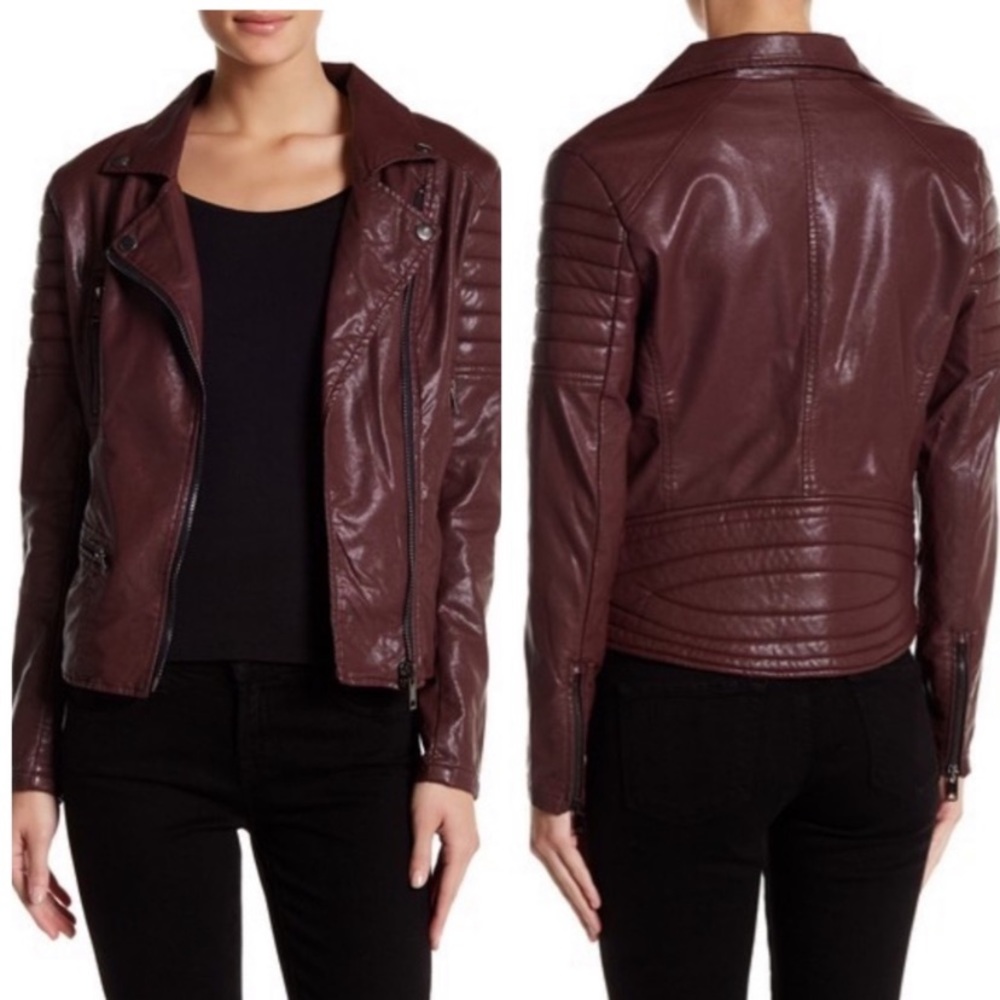 Blank NYC Frankenstorm Vegan Faux Leather Oxblood Burgundy Moto Jacket - M